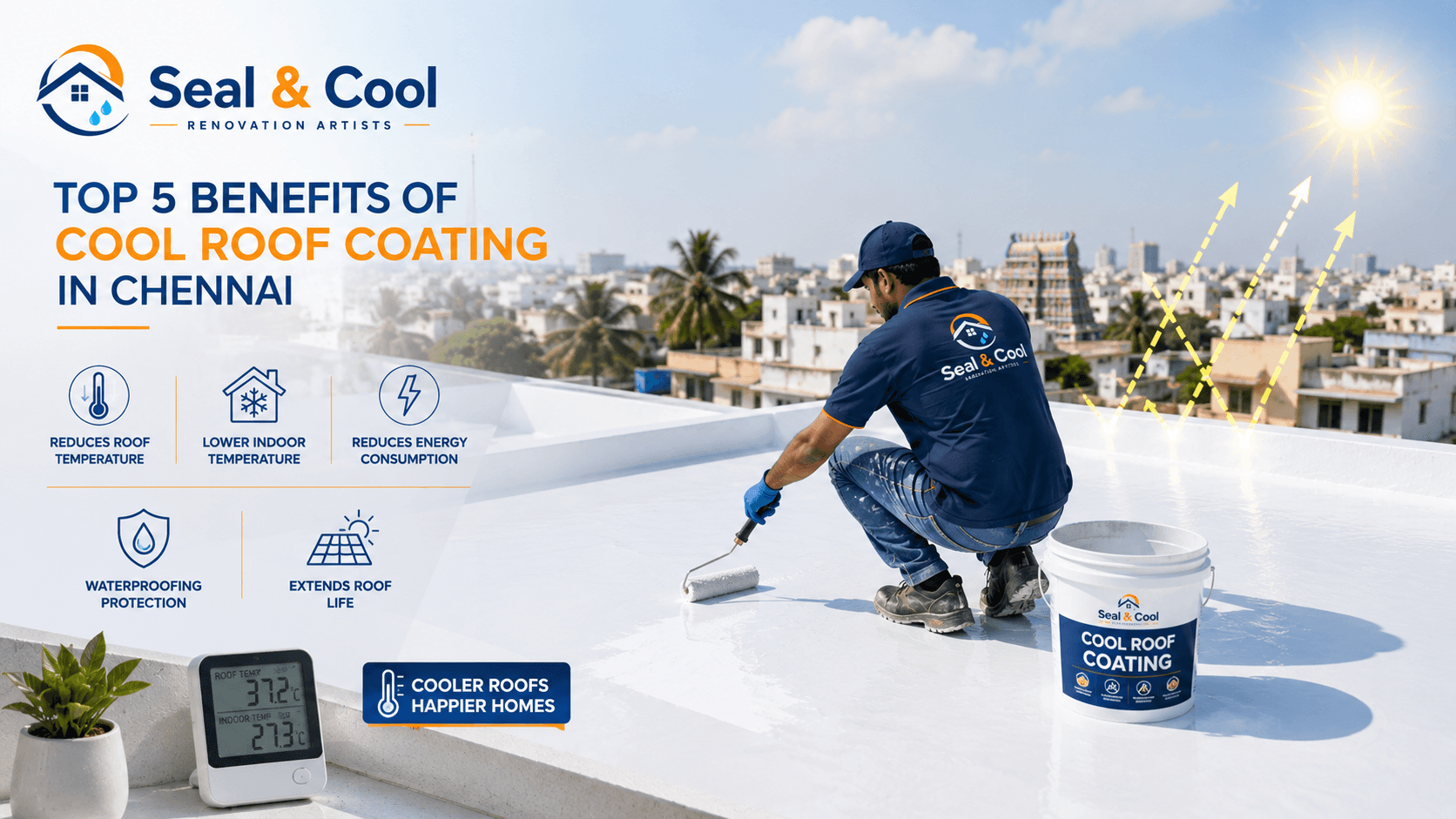 Seal & Cool cool roof coating work on a Chennai terrace