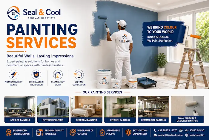 Professional house painting and surface preparation in a Chennai home
