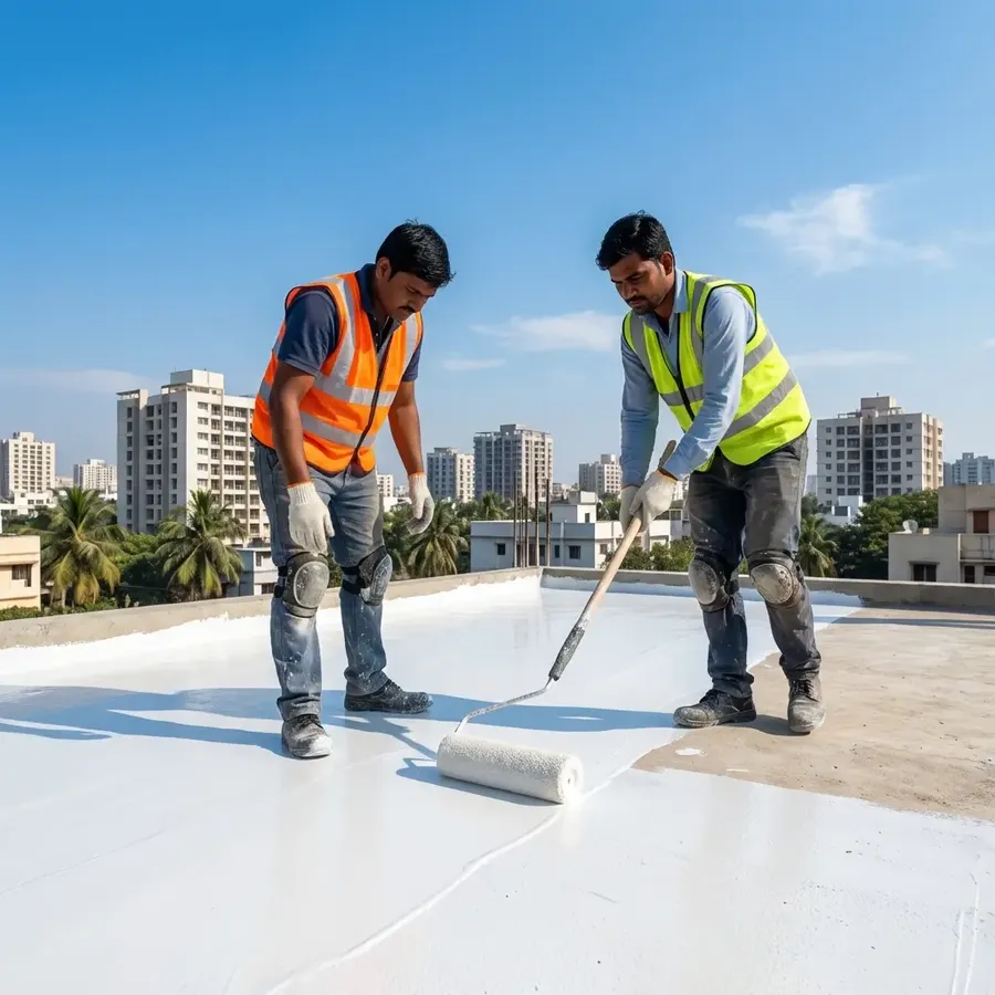 Roof leakage repair assessment after rain on a Chennai terrace