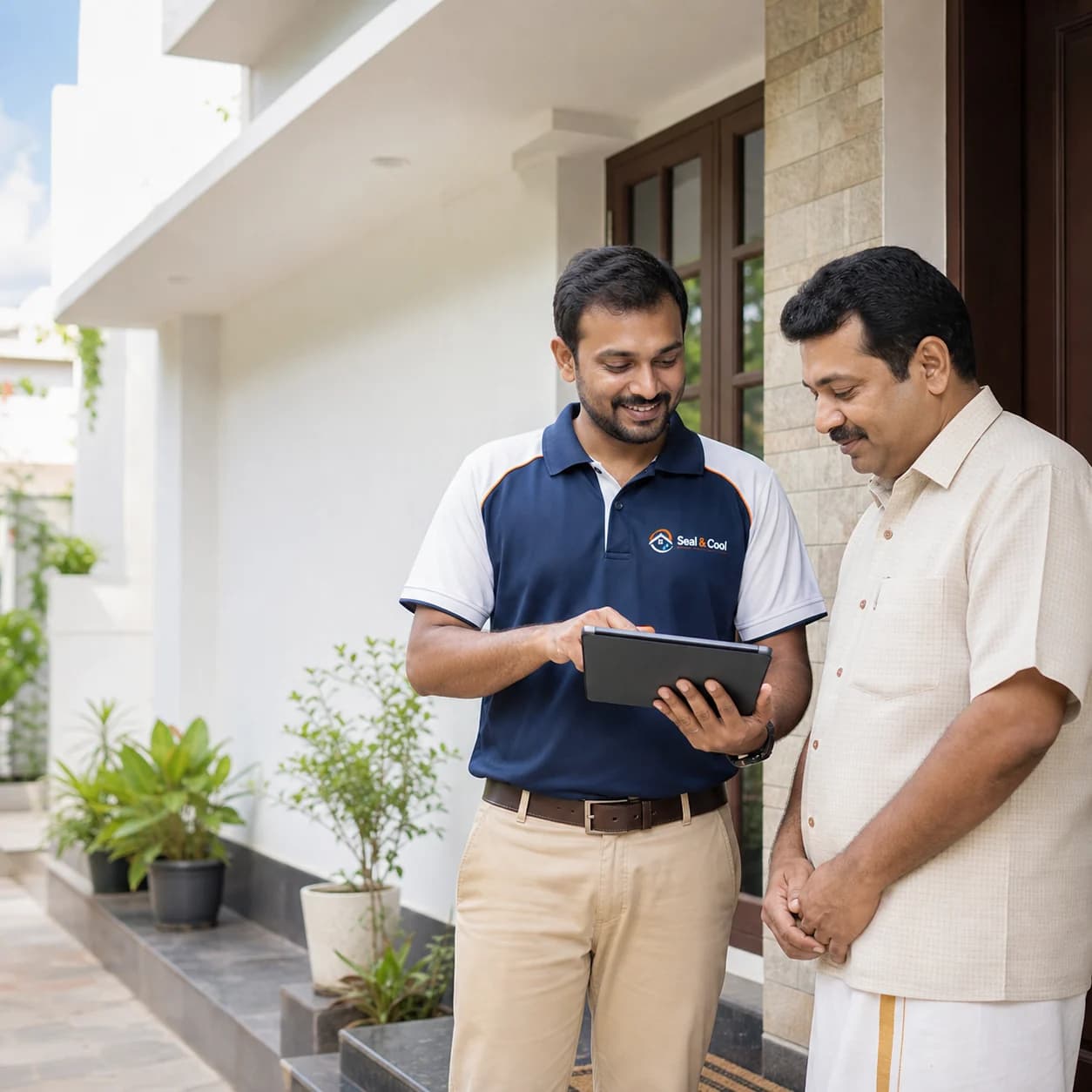 Seal & Cool consultant discussing a home inspection with a Chennai homeowner