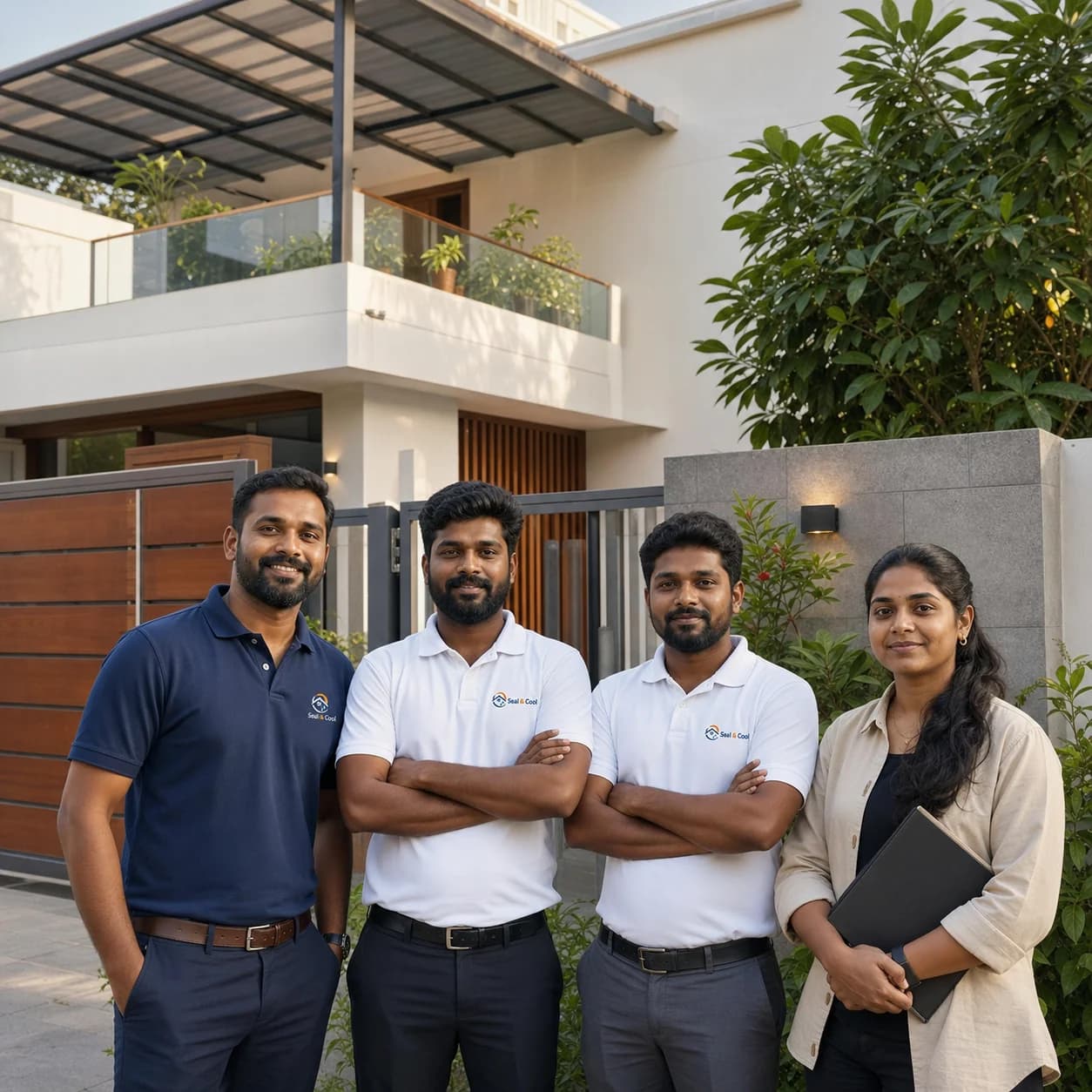 Seal & Cool renovation professionals outside a completed Chennai home
