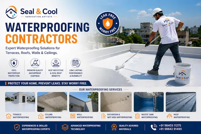 Terrace waterproofing coating applied on a Chennai residential roof